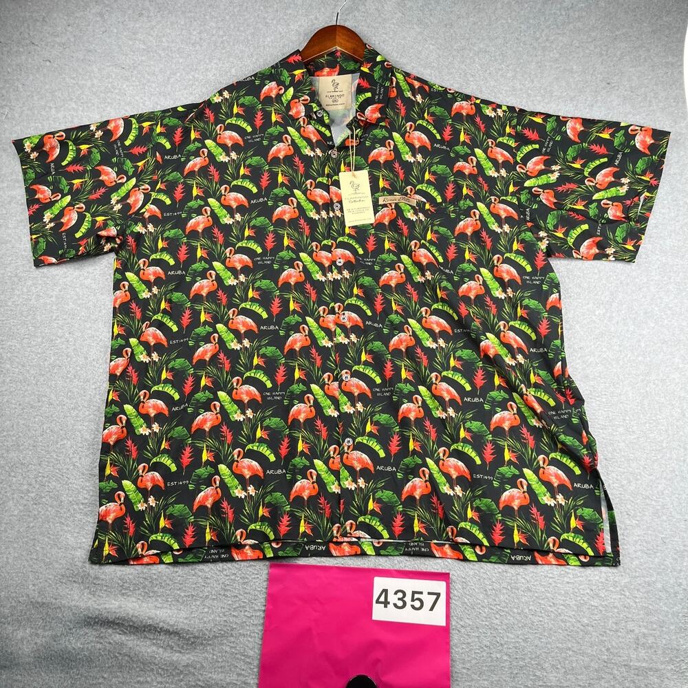 Rima Elite Flamingo Collection Print Shirt Button Up Short Sleeve Men\ 2XL NEW